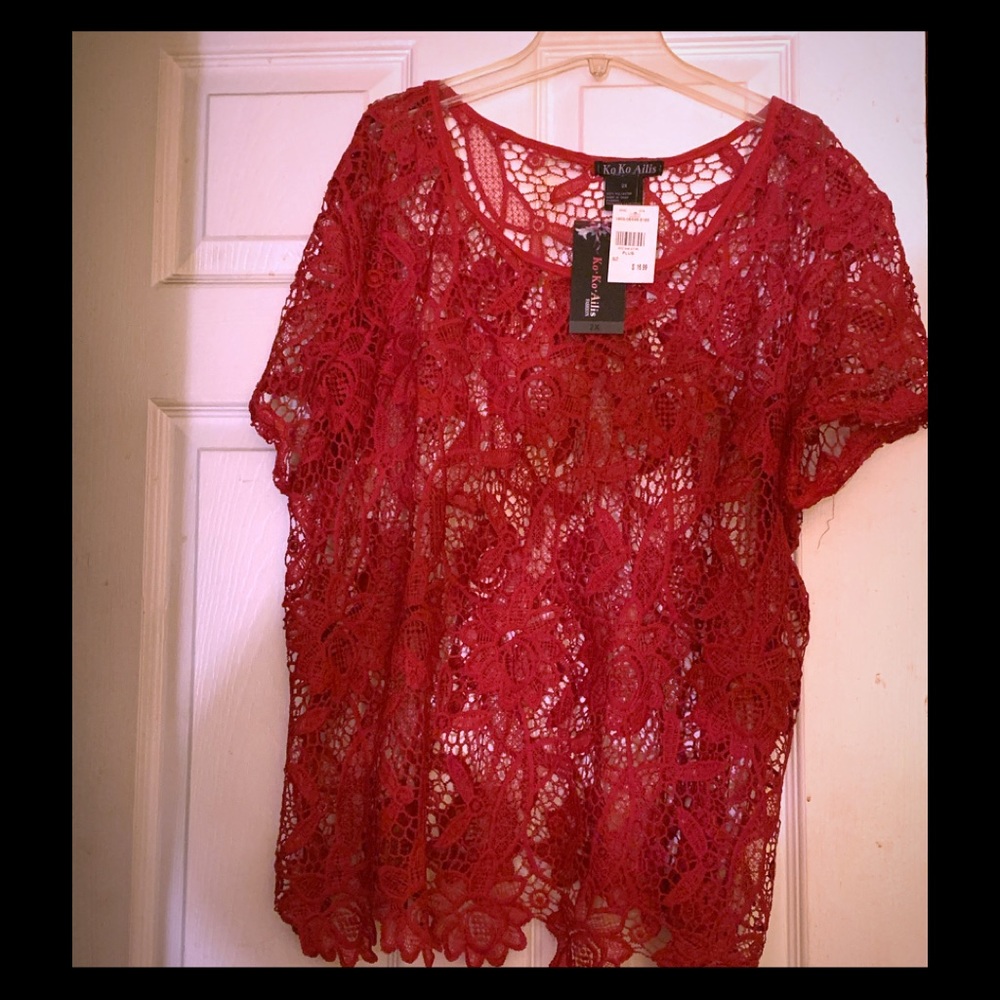 Ashley Stewart Red lace blouse by KoKo Aills